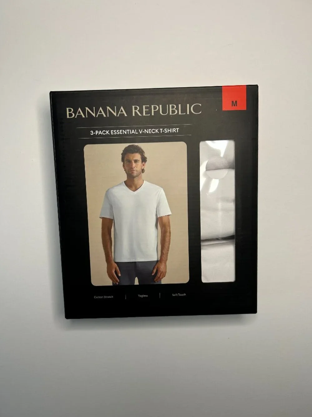 Banana Republic Men's V-Neck Tee, 3-pack, Cotton, White, Size M